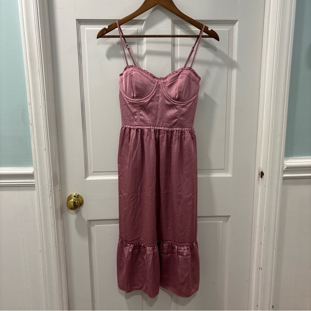 Abercrombie & Fitch Satin Corset Midi Dress Size Small Rose Pink NWT Romantic